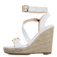 Fashion Wedge Sandals Women Summer Shoes Platform Knitted High Heels Flip Flops Large Size Cross Strap Party Shoes Female White