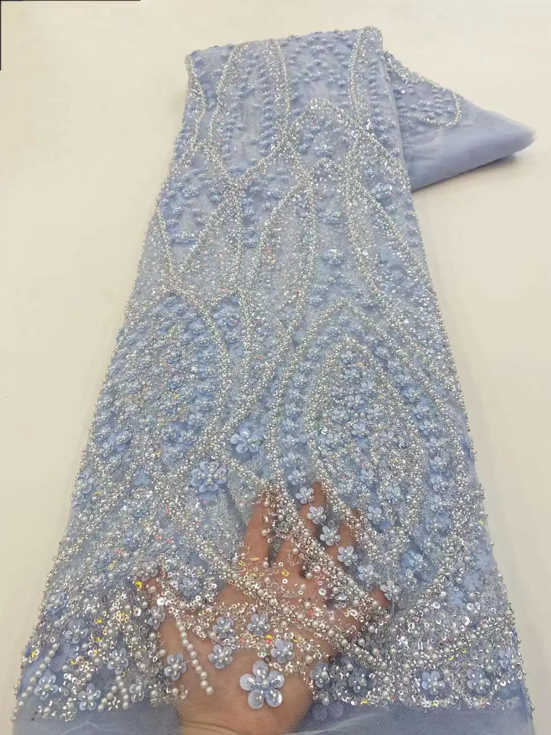 African Lace Fabric 2024 Sequins Beaded Embroidery Groom Nigerian Bridal High Quality French Tulle Lace Fabric For Wedding Dress african lace fabric 2024 sequins beaded embroidery groom nigerian bridal high quality french tulle lace fabric for wedding dress