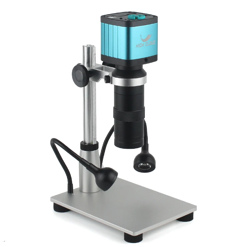 4K 48Mp Hdmi Usb Digital Video Microscope Camera 1X-130X Zoom C-Mount Lens Staffa Con Luce Per Telefono Cpu Pcb Chip Detection