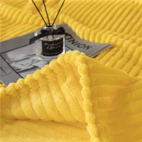 Striped Yellow Solid Blanket Flannel Soft Adults Bed Cover Winter Warm Stitch Fluffy Bed Linen Bedspread for Sofa Bedroom Decor 5