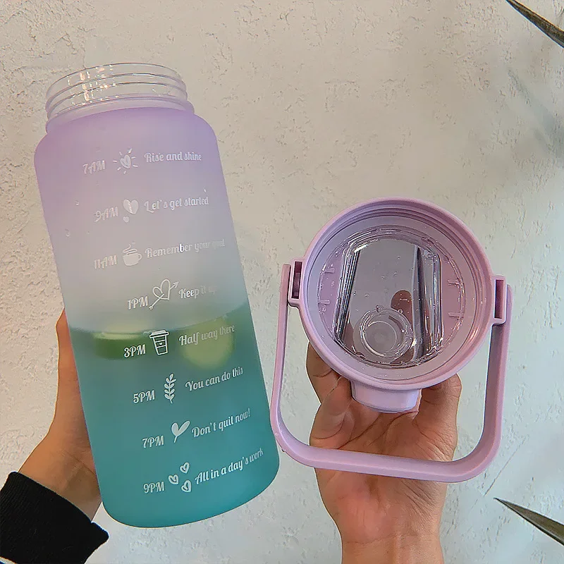 2L Water Bottle With Time Marker For Girl Fitness Jugs Large Capacity  Portable Sports Gym Big Drink Bottle With Straw BPA Free