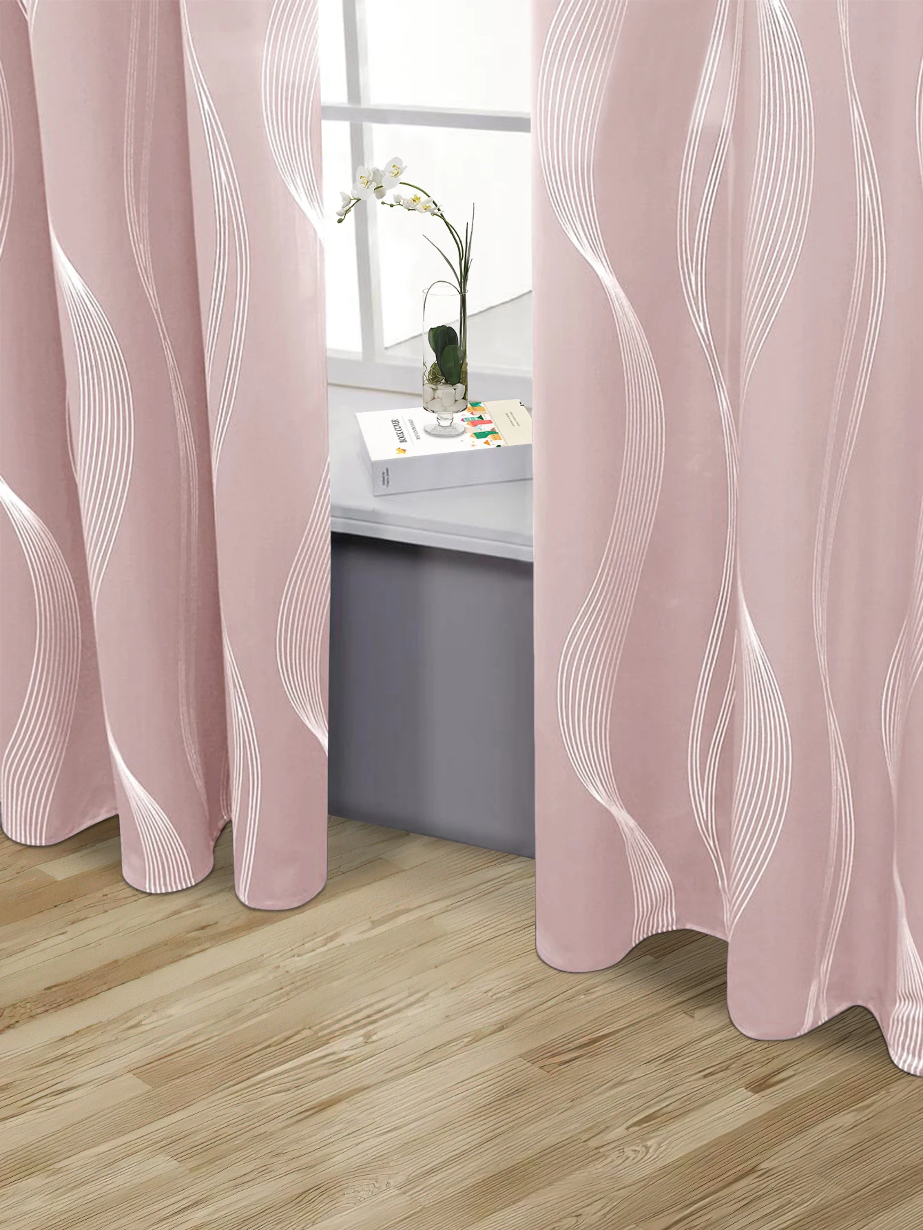 High Precision Blackout Curtains - Silver Embossed Wave Pattern for Light Blocking and Heat Retention