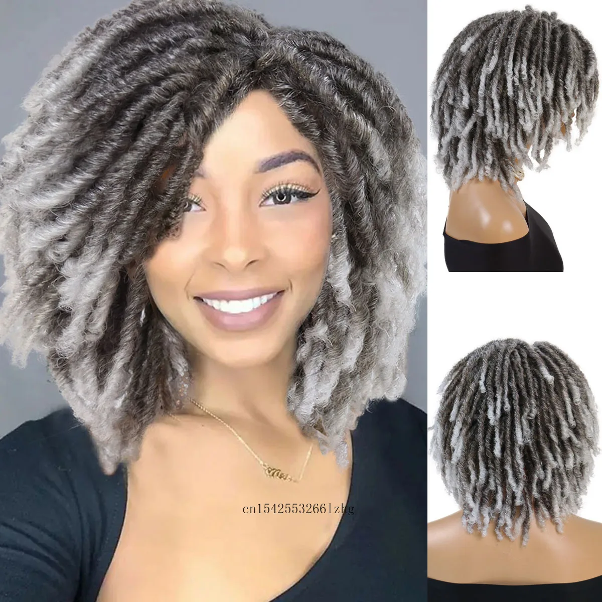 

GNIMEGIL Synthetic Braided Wigs for Women Locs Crochet Twist Hair Short Afro Wig Ladies Dreadlock Wig Ombre Grey Daily Curly