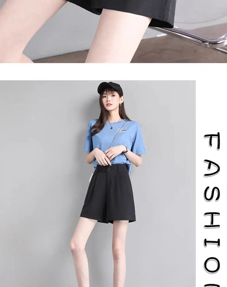 leather shorts 2022 Summer Women's Fashion High Waist Thin Suit Shorts Female Loose Wide Legs Shorts Ladies Solid Color Chiffon Shorts S40 shorts women