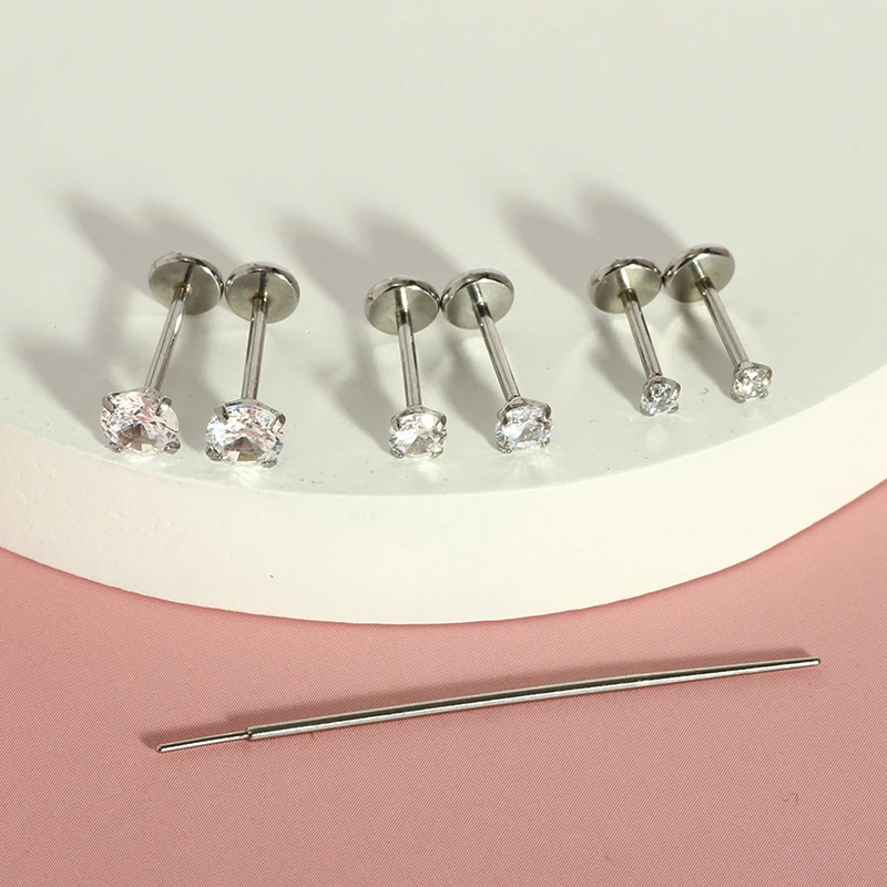 50pcs/lot 316 Stainless Steel Threadless Lip Stud Zircon Nose Stud for Women Men Labret Studs Earrings Piercing Jewelry 20G
