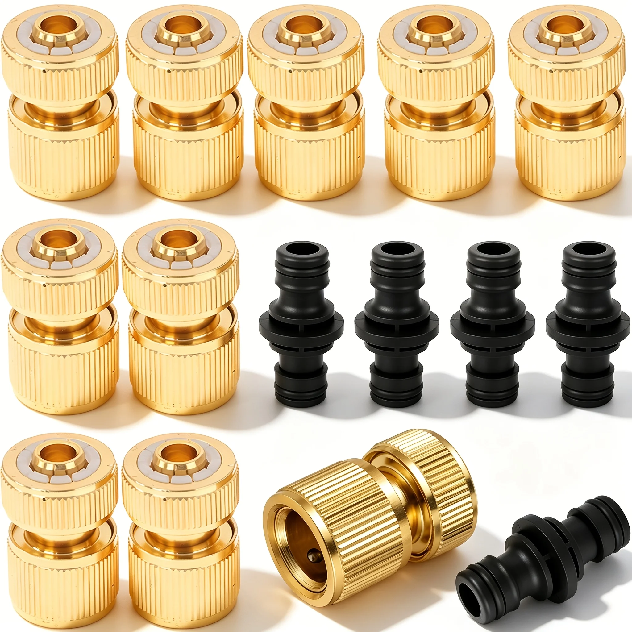 6-teiliges 1/2-Zoll Gartenschlauch-Schnellverbinder-Set, Messing-Wasserrohrkupplung, Doppel-Stecker-Verlängerung, Gartenbewässerungsarmaturen