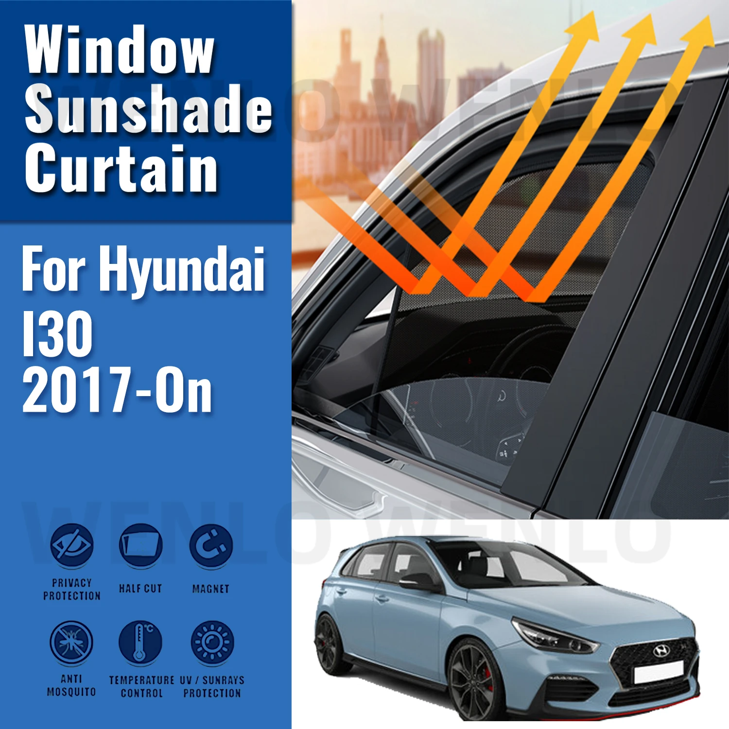 

For Hyundai I30 PD Hatchback 2017-2023 2024 Magnetic Car Sunshade Front Windshield Curtain Rear Side Window Sun Shades Shield