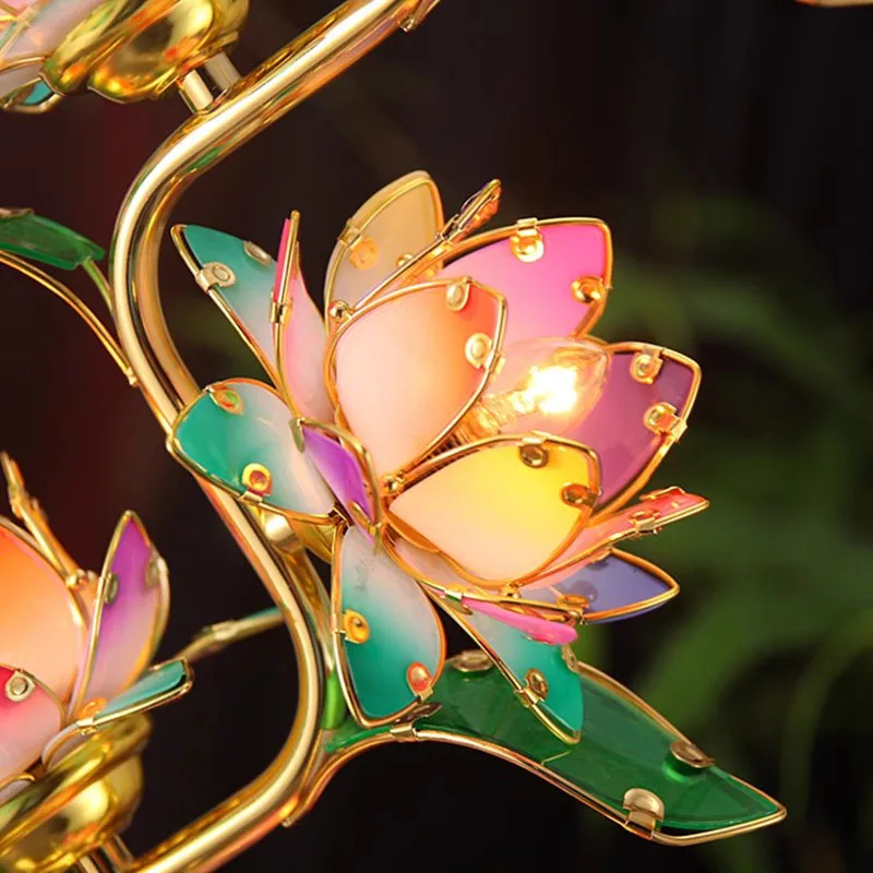 7-Color Lotus Buddha Lamp -Acrylic &Alloy Temple Light for Buddhist Altar, Sacred Lotus Flower Decor, Buddhist Offering Lighting