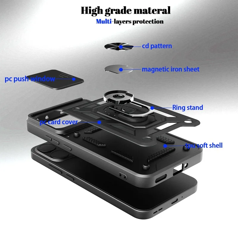 Heavy Duty Magnetic Ring Slide Cover with Camera Lens Protection