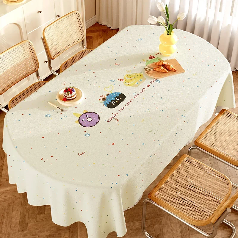 

Waterproof Oil Resistant Scald Resistant Wash Free New High-end Feeling Oval Shaped Household Lamb Leather Non Slip Tablecloth
