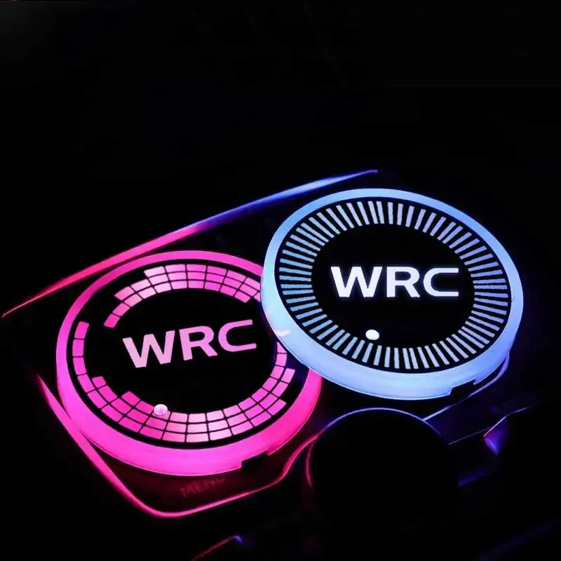 Car Led Water Cup Holder Mat Colorful Ambience Light Ricarica Usb Sottobicchiere Antiscivolo Per Subaru Wrc Logo Wrx Forester Xv