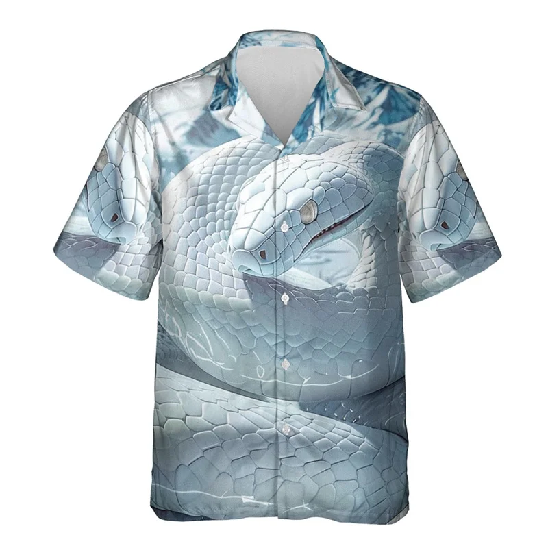 thumbnail image 1 of Camisa hawaiana con estampado de serpiente de terror para hombre, divertida camisa hawaiana con estampado 3D de serpiente, blusas casuales de verano de manga corta con solapa, 1 of 5