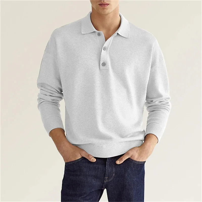 Europe and US Autumn Men's Long sleeve V-neck Solid color Casual Business Polo Shirt polo shirt