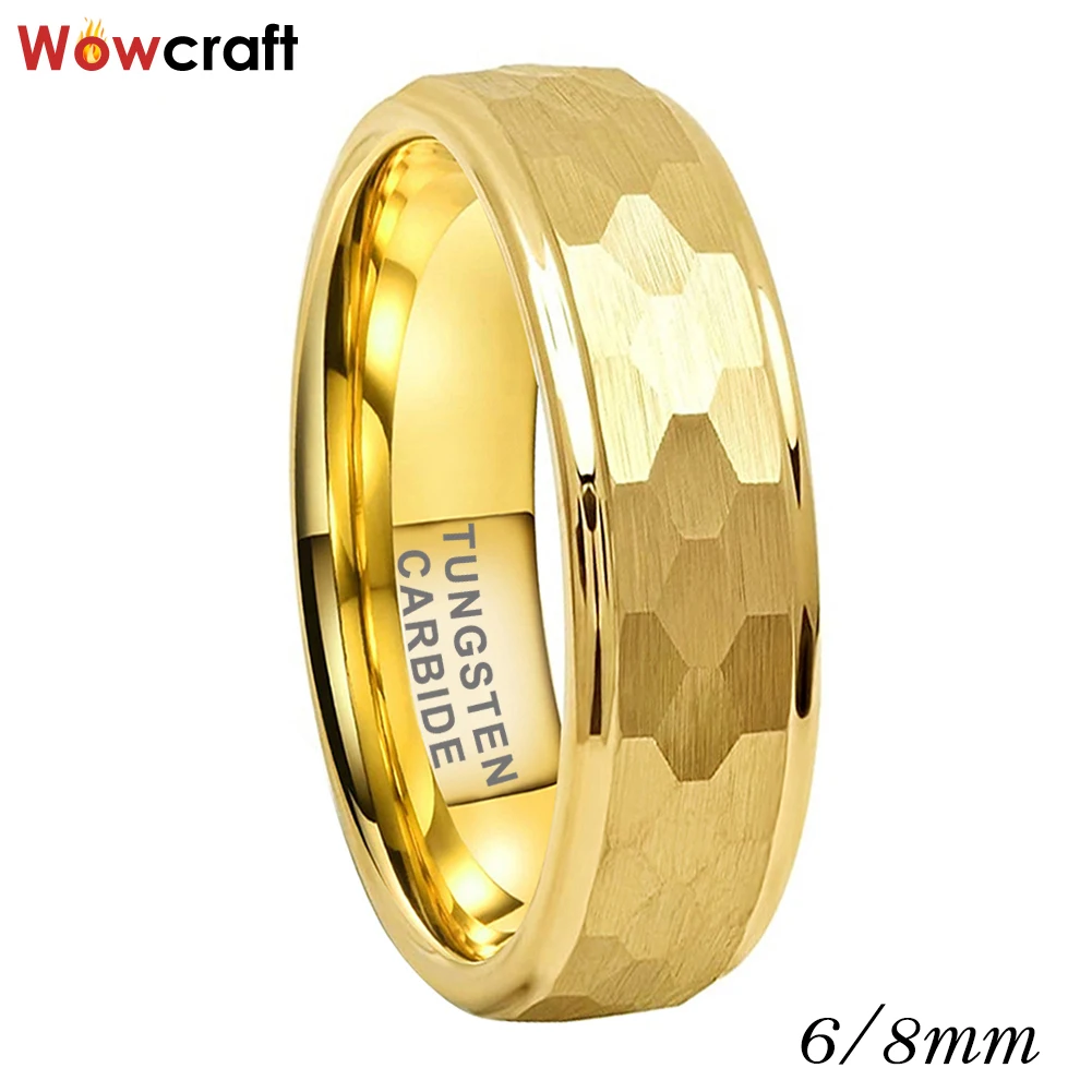 

6mm 8mm Gold Tungsten Promise Finger Rings for Men Women Wedding Band Fashion Jewelry Brushed Finish Hammered Comfort Fit