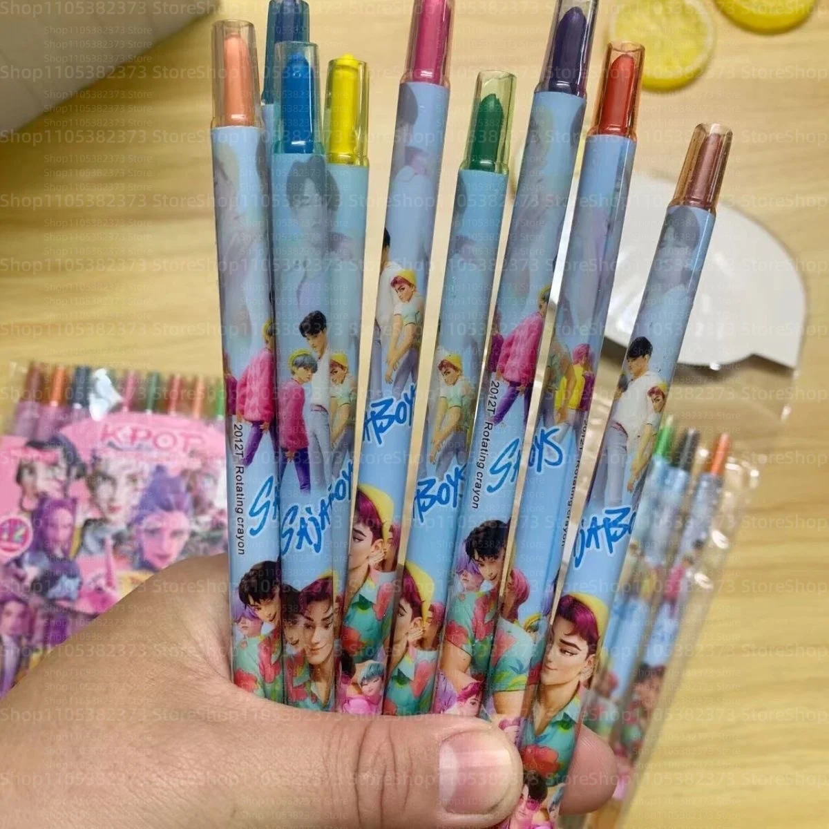 Popular rotating crayons girl group style 12 colors cute drawing tools for kids students daily coloring painting stationery - 5