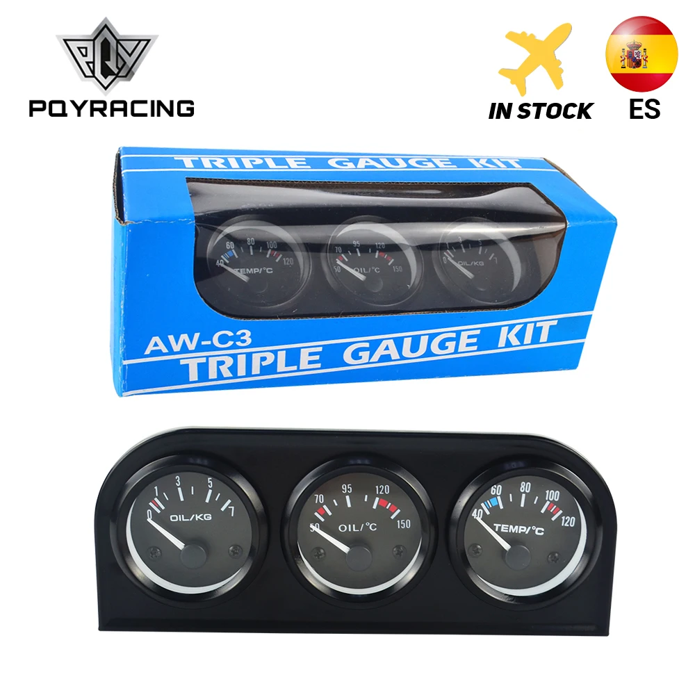 52mm Triple kit Oil Temp Gauge + Water Temp Gauge + Oil Pressure With Sensor 3in1 Car Meter PQY-TAG01/02/03