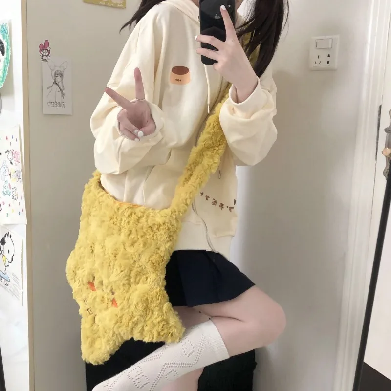 MBTI Y2k Hello Kitty Shoulder Bag for Women Star Plush Cute Casual Sweet Crossbody Bag Large Capacity Soft Fashion New Handbag