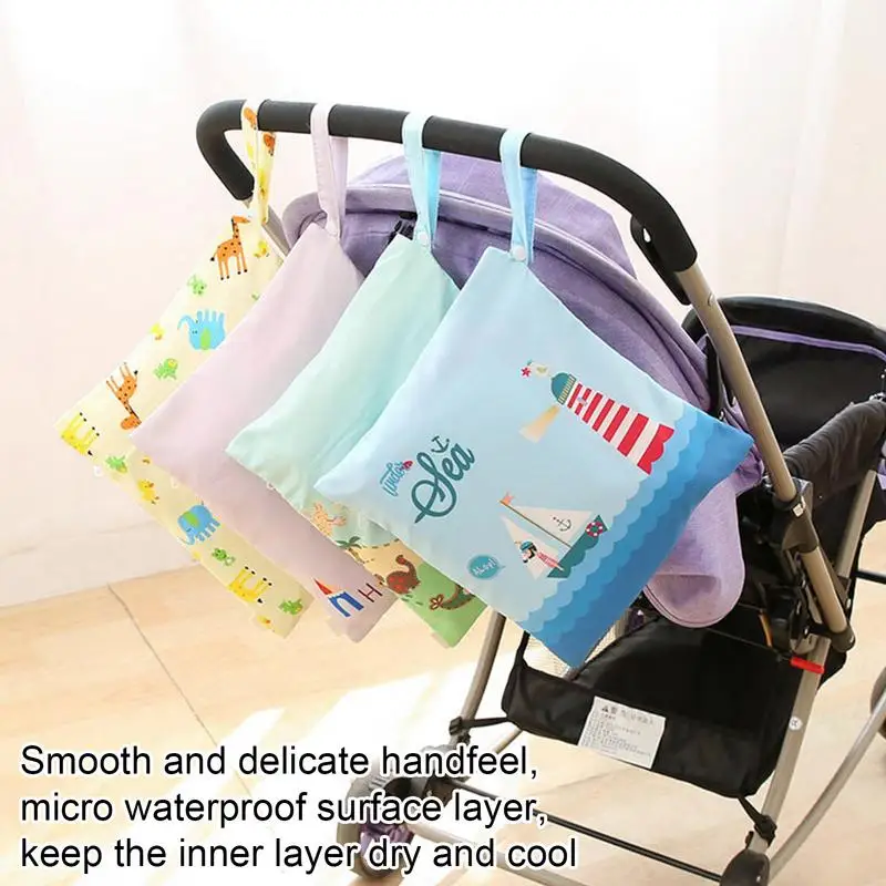 

Baby Diaper Bags Zippered Wet/Dry Bag Cartoon Waterproof Wet Cloth Diaper Backpack Reusable Diaper Cover WetBag