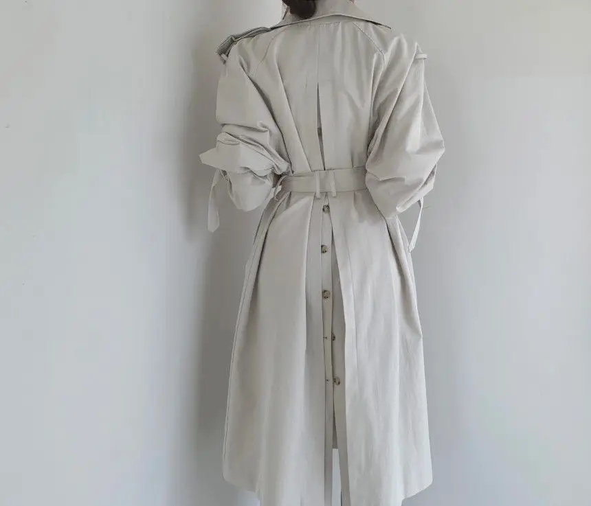 Women Long Trench Coat New Spring Autumn Casual Lapel Double Breasted with Belt Loose Coat Office Lady Korean Fashion Outerwear