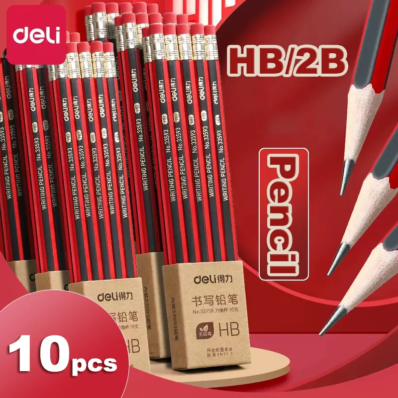 Deli 10 Pz/Lotto Matita In Legno Hb 2B Con Gomma Matita Studente Scrittura Matite Da Disegno Forniture Di Cancelleria