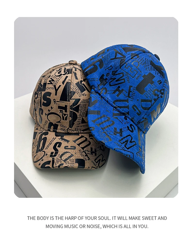 Neue Kpop Männer Frauen Baseball Hüte Graffiti Brief Vegan Leder Baumwolle Atmungsaktive Street Fashion Solar Sport HipHop Caps Sonnenschirm – Detail 6