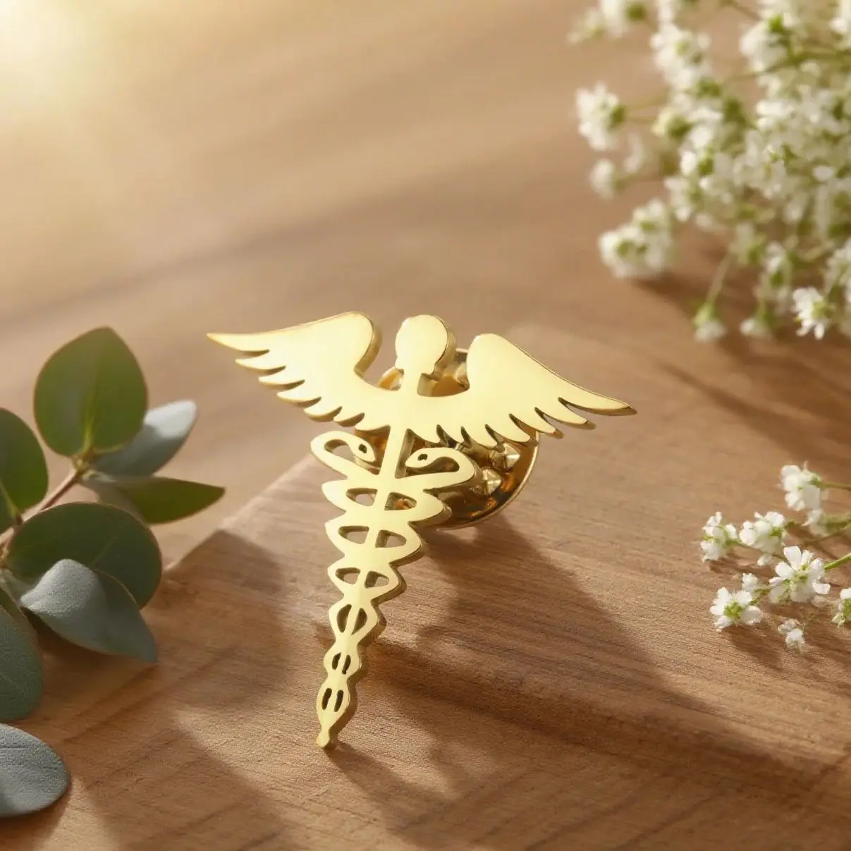 Broche caducée ailée vue de face