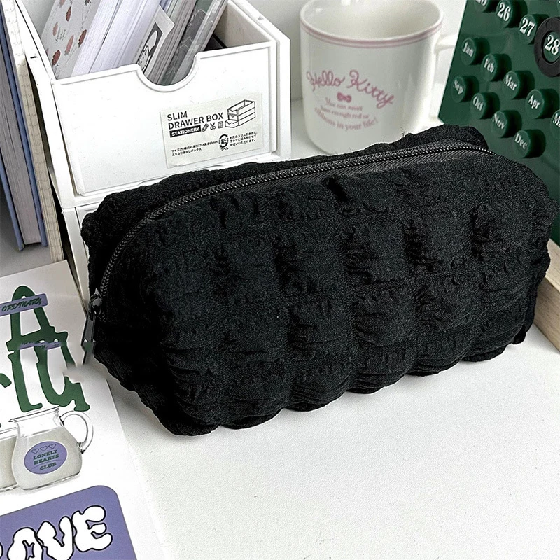 Puffs Cute Zipper Cosmetics Bag Korean Stationery Pen Case Large Capacity  Women Travel Make Up Toiletry Bag Washing Pouch 4