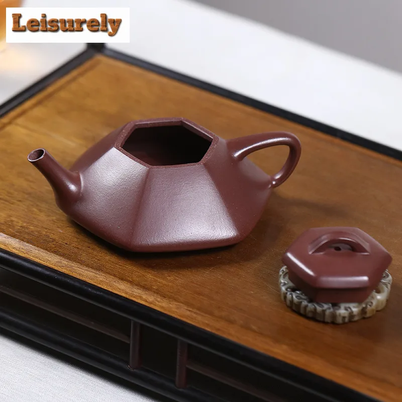 150ml Elegant Yixing Purple Clay Teapots Handmade Hexagonal Stone Scoop Pot Raw Ore Purple Mud Tea Soaking Kettle Zisha Tea Set