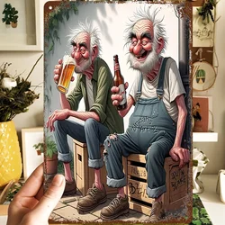 Vintage Beer - Themed Rustic Aluminum Wall Art - Waterproof & Dustproof Metal Sign Featuring Whimsical Elderly Men Enjoying Beer - 40x30cm (Aluminum sign)