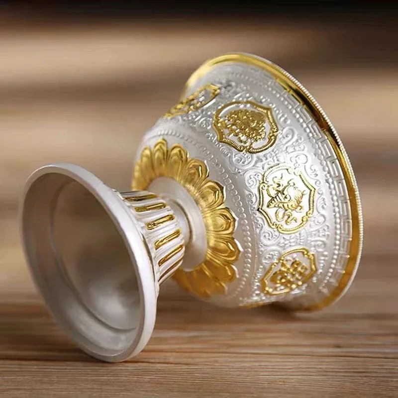 Silver Engraving Buddhism Holy Water Cup Handicraft Alloy Auspicious Tibetan For Buddha Bowl Collection Gift Indoor Decorative