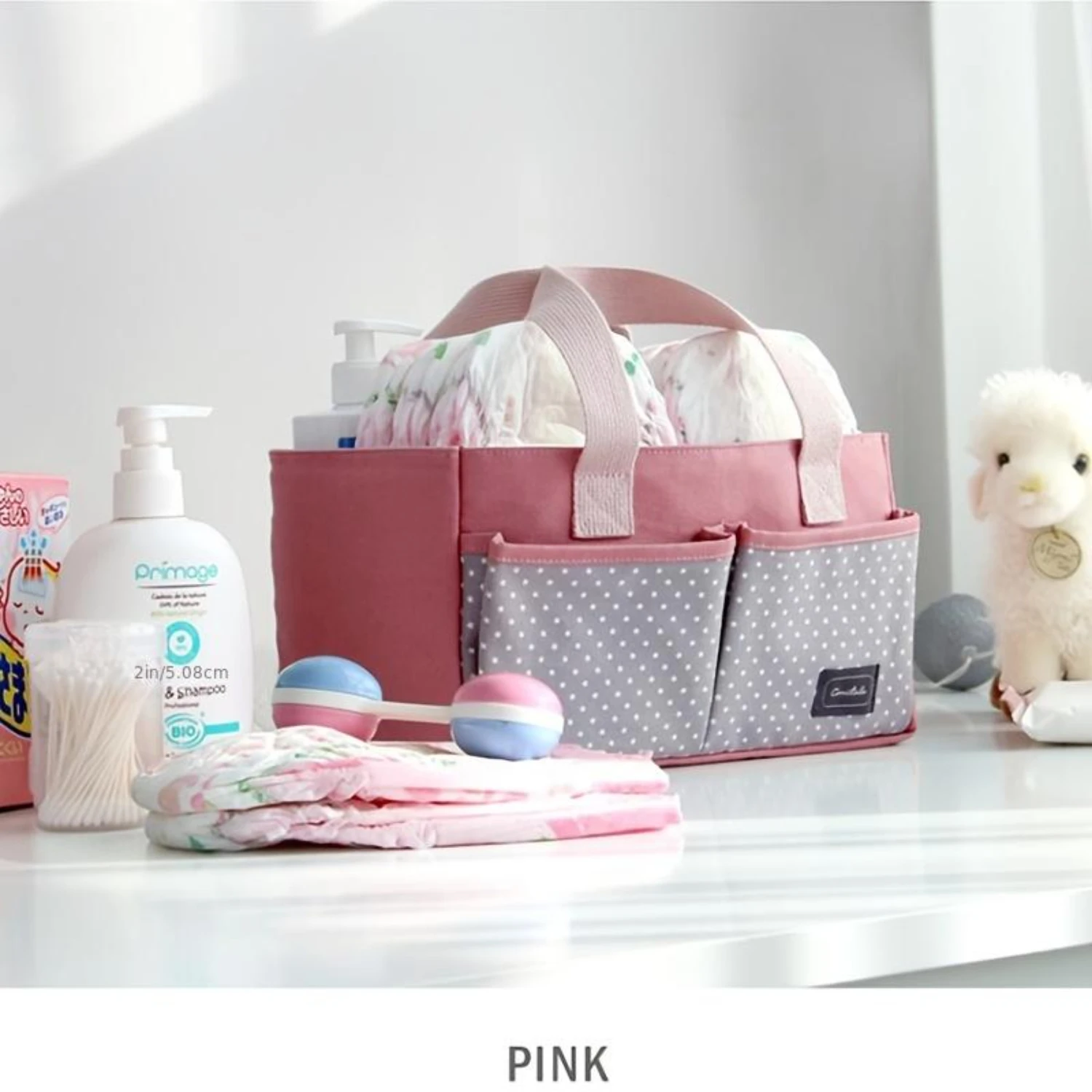Diaper Caddy Organizer Basket, Portable Nursery Bin Tote Bag for Wipes, Bottles, Toys-Travel-Friendly Storage Solution!