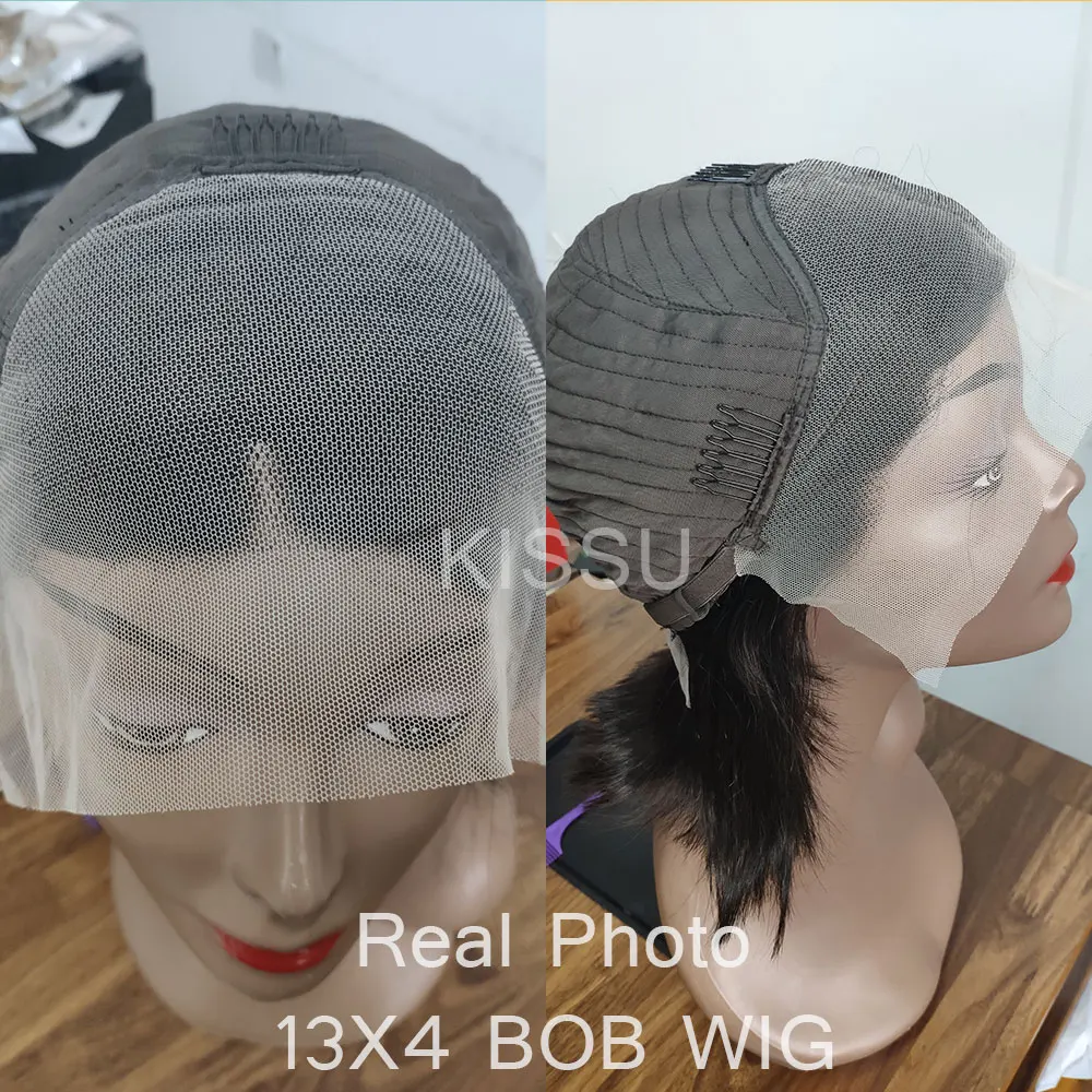 Short Bob Wig Lace Front Wigs 13x4 Bone Straight Brazilian Human Hair Wigs Pre-Plucked Transparent 4x4 Closure 180% Density