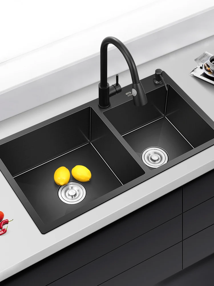 82x45 Cm Black Nano Sink Double Trough Kitchen Hand Wash Basin