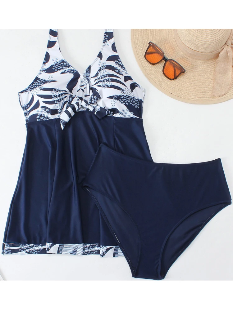 VigoBreviya Print Patchwork 2 Piece Plus Size Tankini Set Women High Waist Curvy Swimsuit