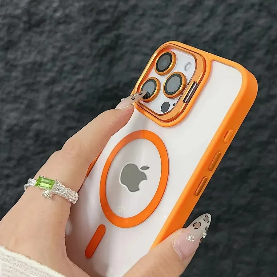 Premium Magnetic Ring Stand Case with Lens Protector and Wireless Charging Capability