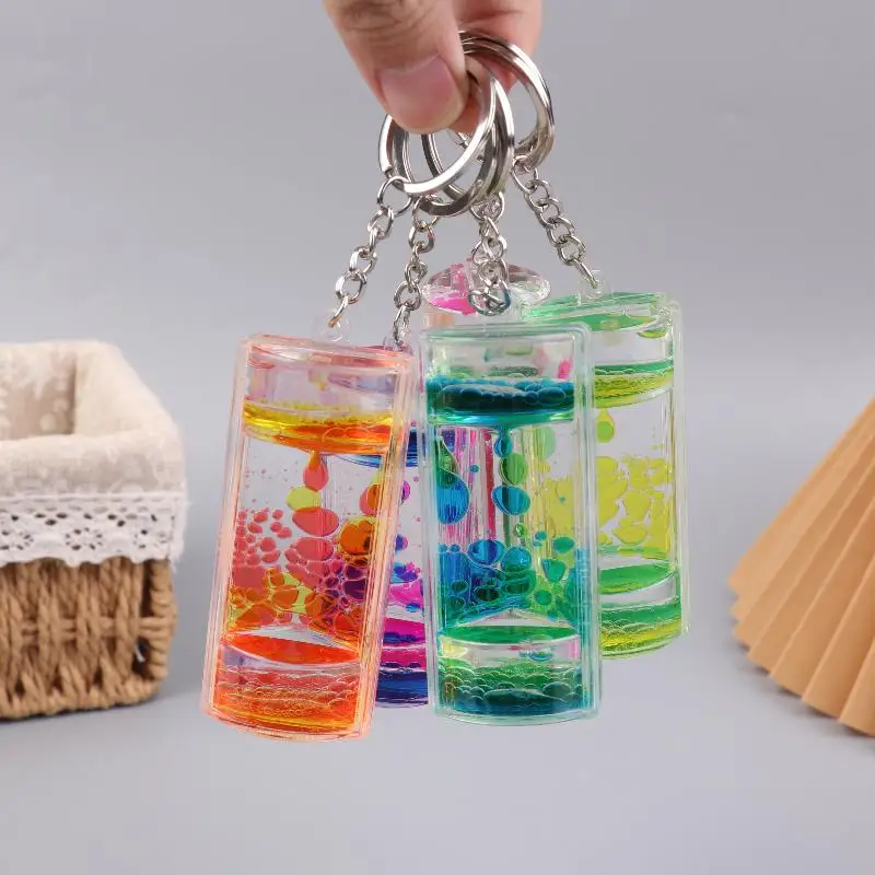 Dynamic Liquid Timers Key Chain Colorful Motion Bubbler Hourglass ...