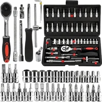 Kit d'outils à douilles de 46 pièces, 1/4 pouce, jeu de clés à cliquet noires, outils portables et durables pour les réparations de voitures et de maisons 6