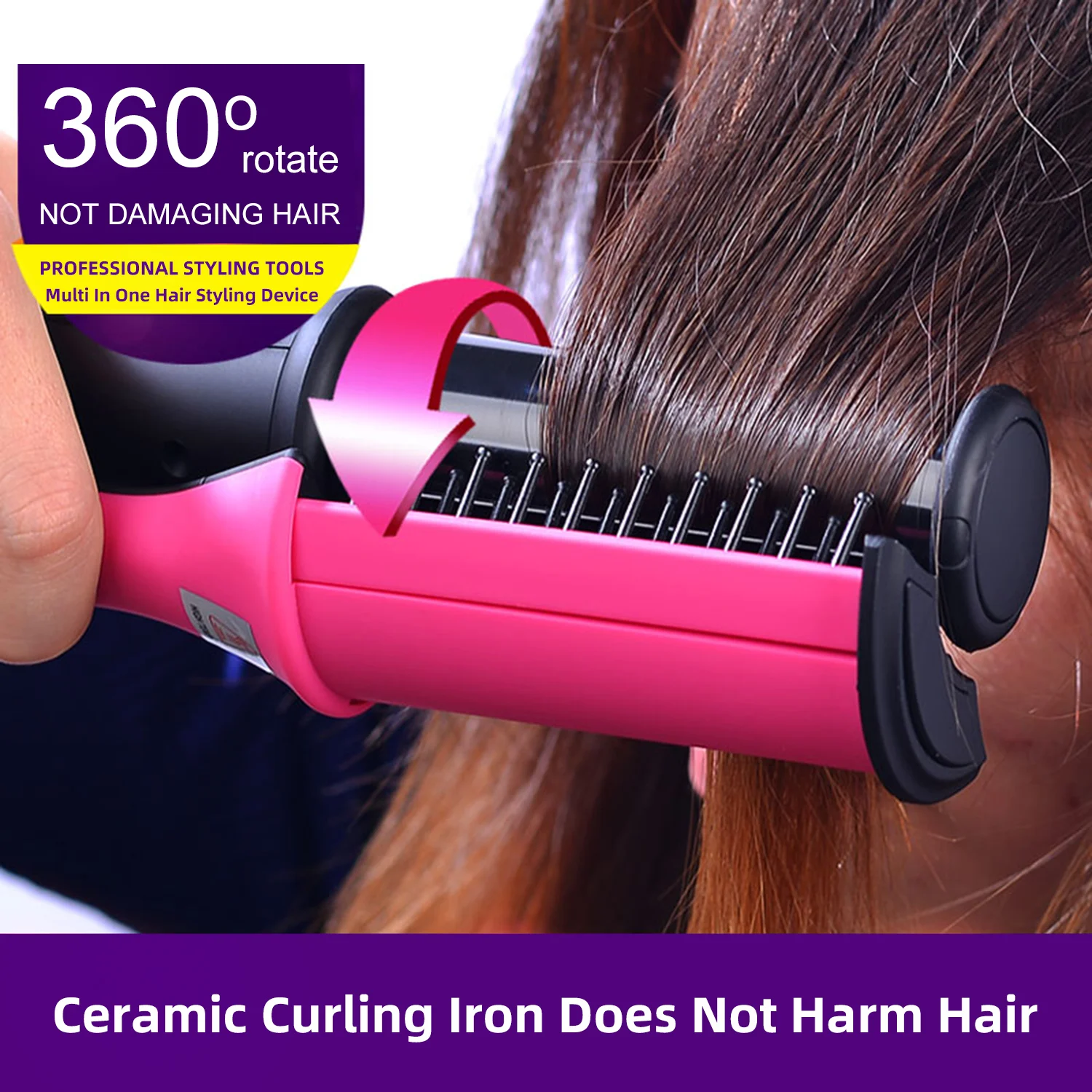 Short Hair Curling Iron Straight Hair Comb Rotating Hair Brush Curler Styler 2 In 1 Styling Tool Curling Iron With Brush