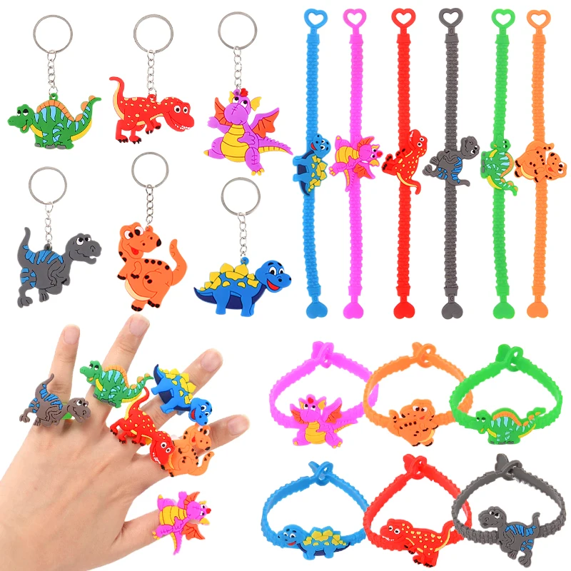 6pcs Dinosaur Party Rubber Bangle Bracelets Rings Kids Boys Jungle Dino Theme Birthday Party Decoration Favors Gifts for guests