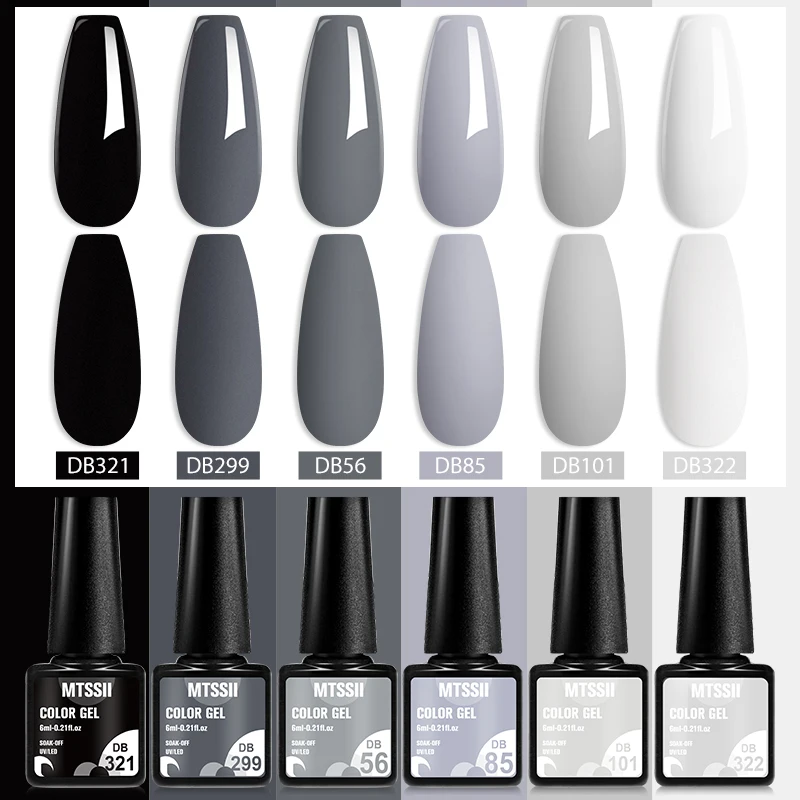 Description Picture 2 of item6Pcs Gray Gel Nail Polish Set Moonlight Colors Gel Semi Permanent Varnish Soak Off UV Gel Nail Art Manicure Base Top Coat Kit