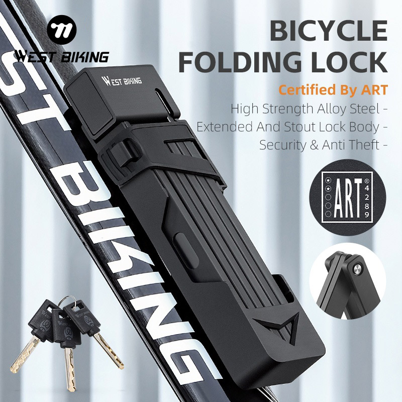 WEST BIKING Foldable Bike Lock 3 Key Strong Security Anti-theft Bicycle Lock Heavy Duty Chain Cable Padlock Motorcycle Lock