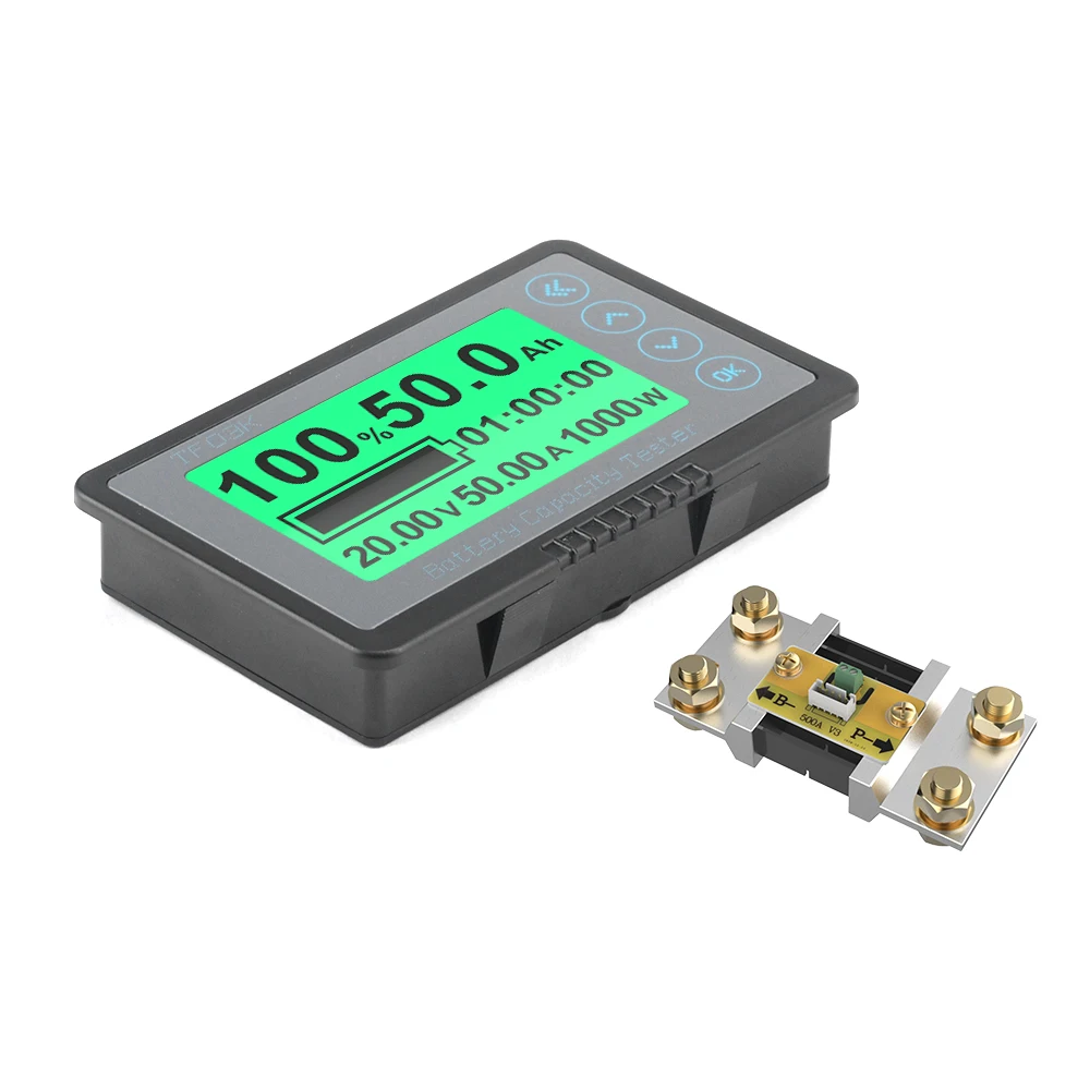 TF03K 쿨롱 미터 전기 자동차 투어링 자동차 배터리 잔량 표시기 전압계 전류계, 12V 24V 용량 감지기, 8-120V 500A