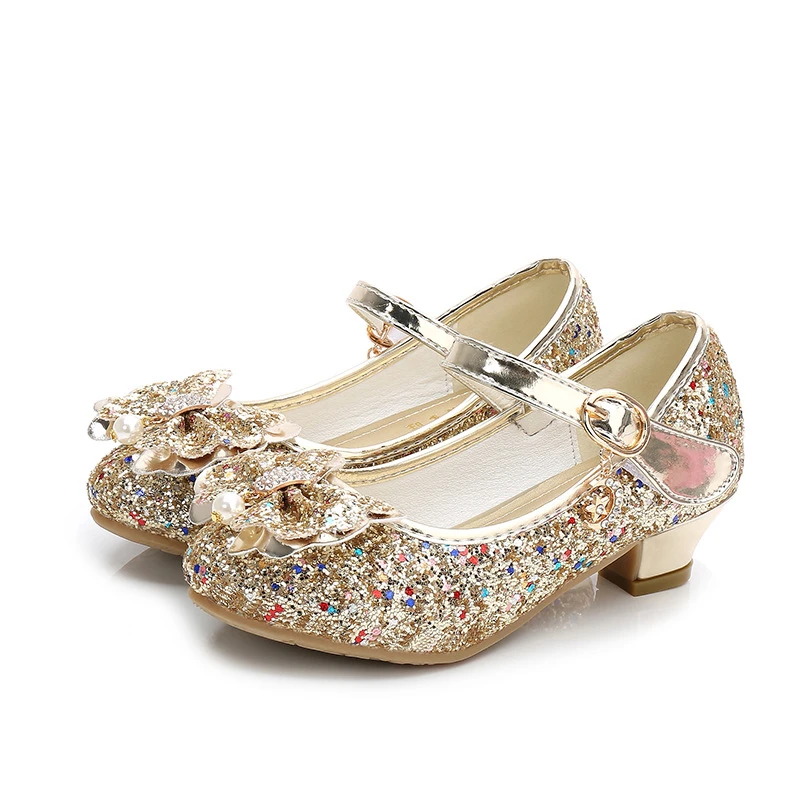 Sandal for girl Princess Butterfly Leather Shoes Kids Diamond Bowknot High Heel Children Girl Dance Glitter Shoes Fashion Girls Party Dance Shoe children's sandals