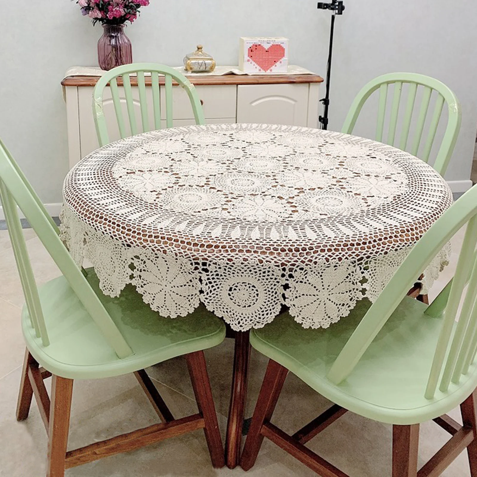 

130cm White Round Tablecloth Vintage Crochet Lace Cotton Floral Tablecloth for Wedding Party Home Table Decoration
