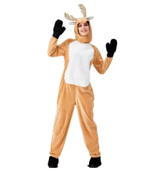 Christmas Reindeer Costume for Adult Plush Animal Onesie Pajamas Party Santa Elf Outfits