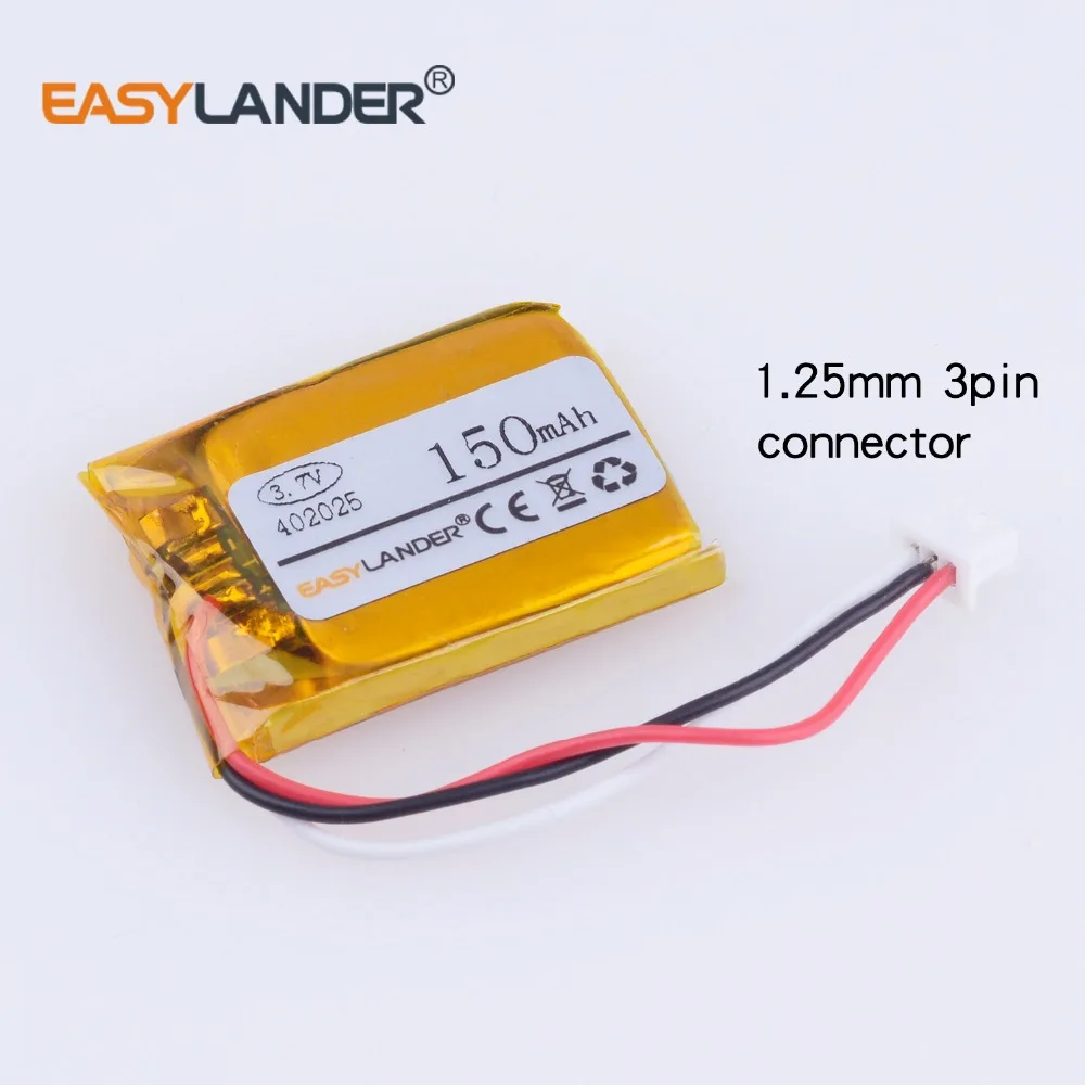 

Литий-полимерный аккумулятор 402025 042025 3,7 в 150 мАч для MP3 MP4 DVR bluetooth гарнитуры 3D стеклянные часы 402025P 3-проводной разъем 1,25 мм