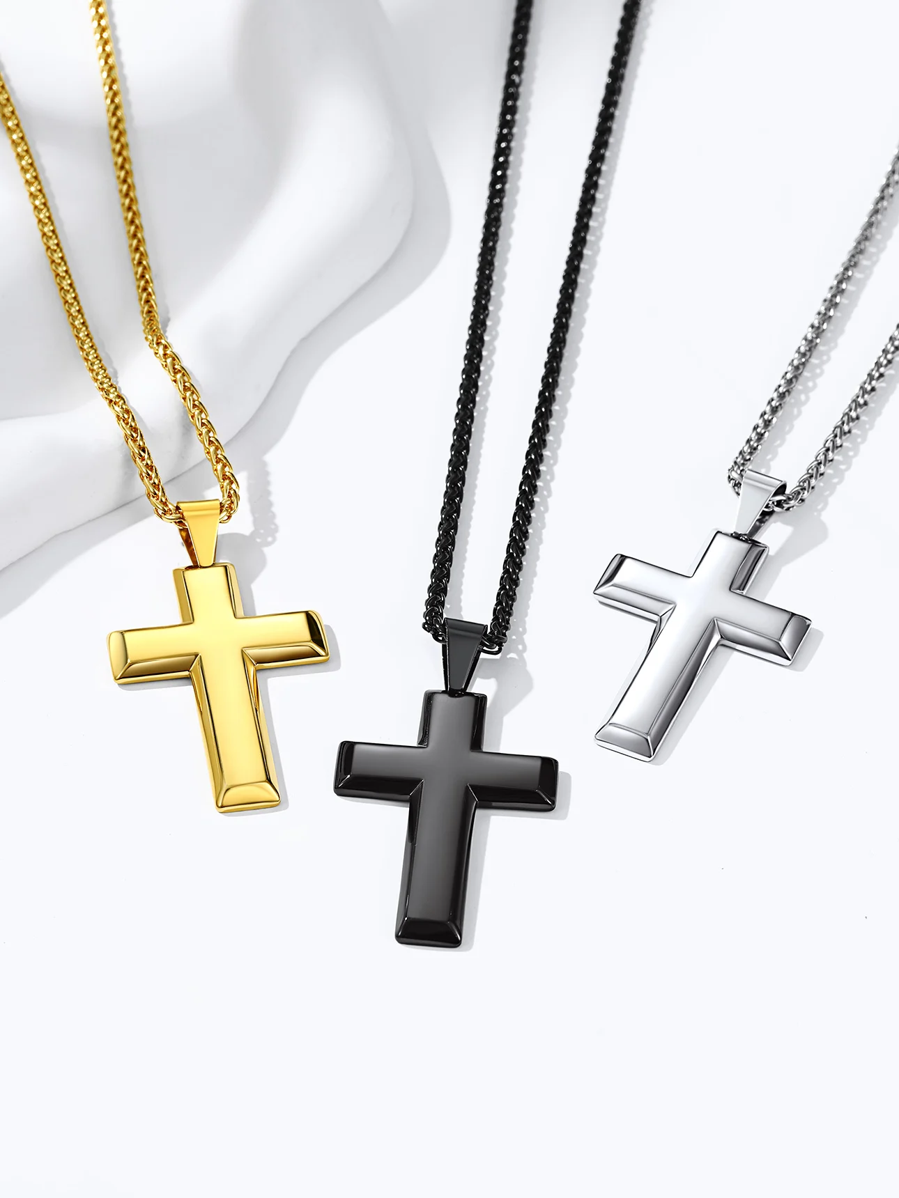 U7 Stainless Steel Cross Pendant Necklace for Men Woman Silver Gold Black Color Simple Religious Jewelry Gifts 22 Inches Chain