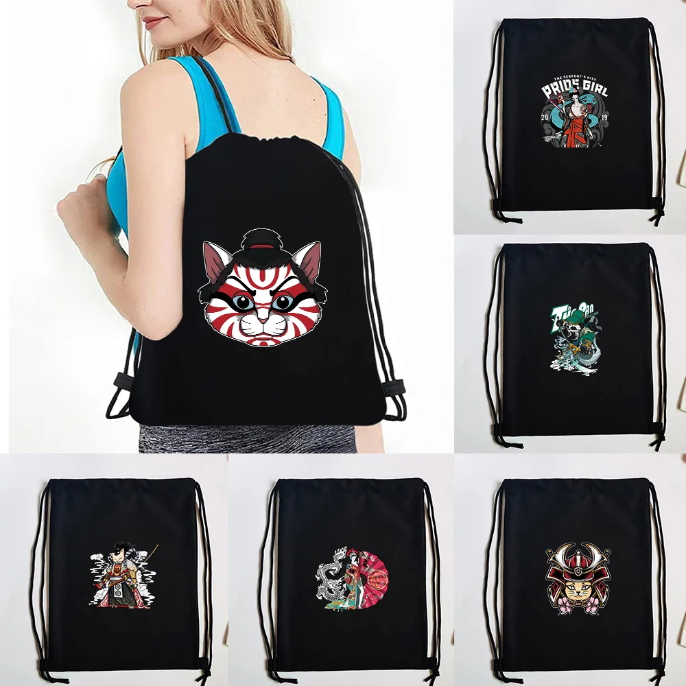 

Drawstring Backpack 2023 Casual Lady Girls Shopping Bag Portable Quality Trendy Simple Backpack Fashion Print Linen Storage Bags