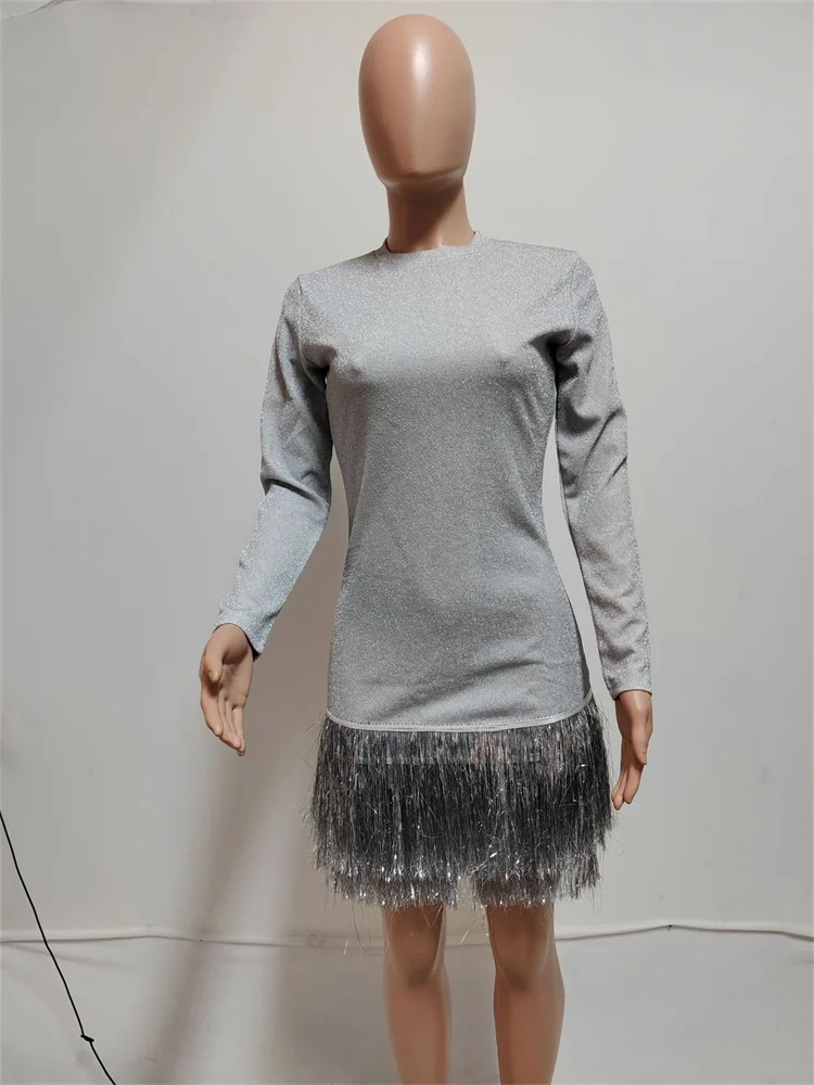 Wmstar Dresses Women Elegant O Neck Tassel Strech Dress Long Sleeve Fahion New in Summer Clothes Wholesale Dropshipping S-2XL