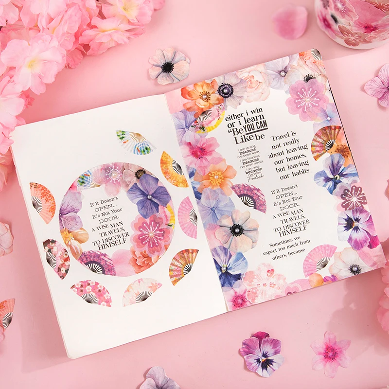 Yoofun 50pcs/roll Creative Sakura Washi Paper Sticker Tape Flower Decoration Masking Washi Tape Gift Card Journal Planner Diary 3